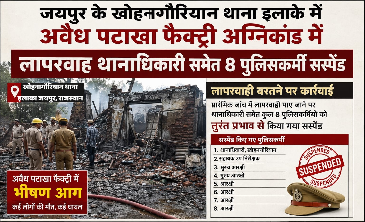 अग्निकांड में आठ जान की कीमत, आठ पुलिसकर्मियों का निलंबन