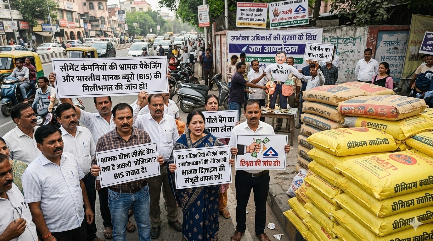 सीमेंट की बोरियों के डिजाइनों को लेकर उठा विवाद